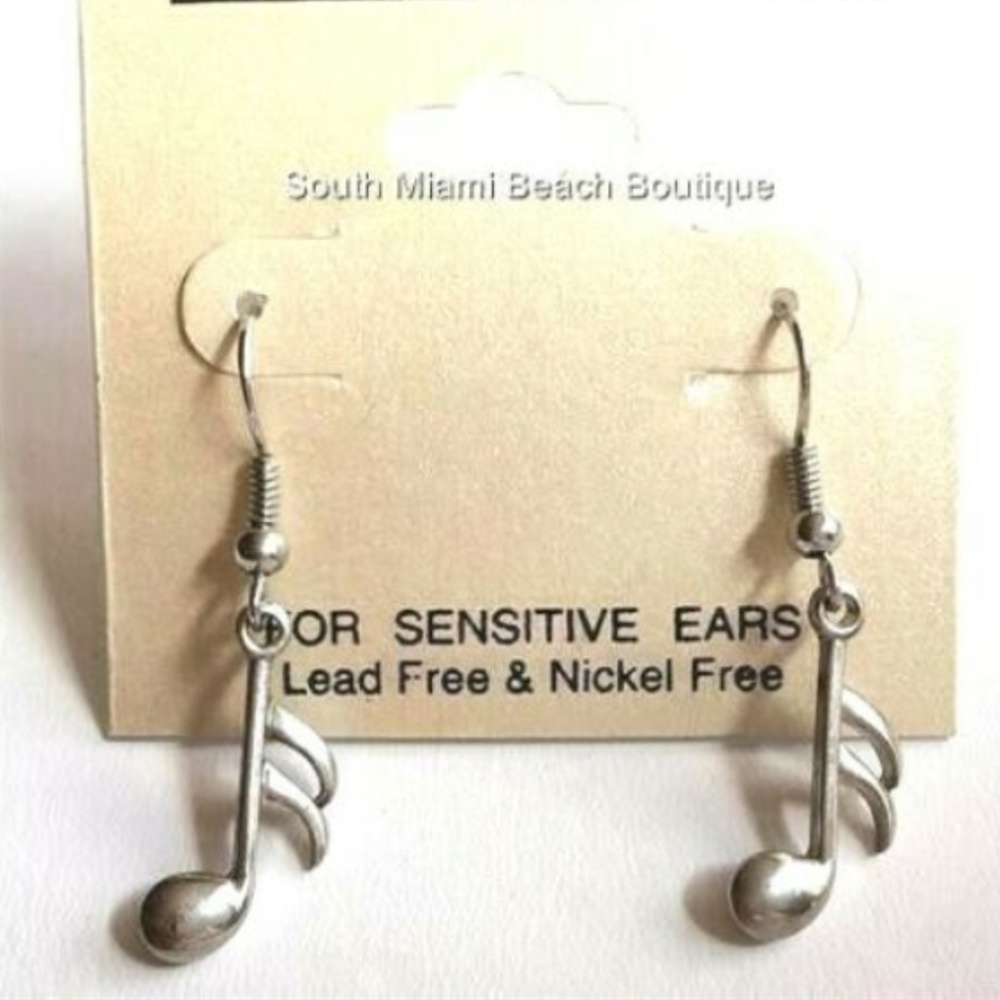 Silver Plated Music Note Charm Earrings Hypoallergenic Singer Musician Gift - Picture 2 of 8